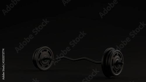 Black Curl Barbell Black Background 3d illustration 3d render