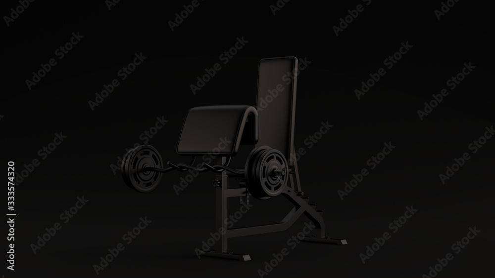 Black Curl Weight Bench Black Background 3d illustration 3d render Black Curl Weight Bench Black Background 3d illustration 3d render