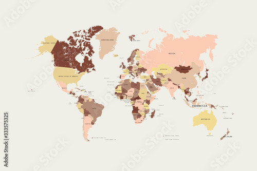Fototapeta Naklejka Na Ścianę i Meble -  Coloured world map. colourful world countries and countries names. vector illustration.
