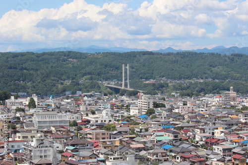 秩父の街と秩父橋　青空と雲が象徴する埼玉の夏 Chichibu city, Saitama