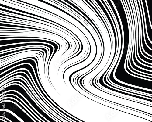 Abstract psychedelic stripes for digital wallpaper design. Line art pattern. Trendy texture. Monochrome design. Vector print template. Geometry curve lines pattern. Futuristic concept