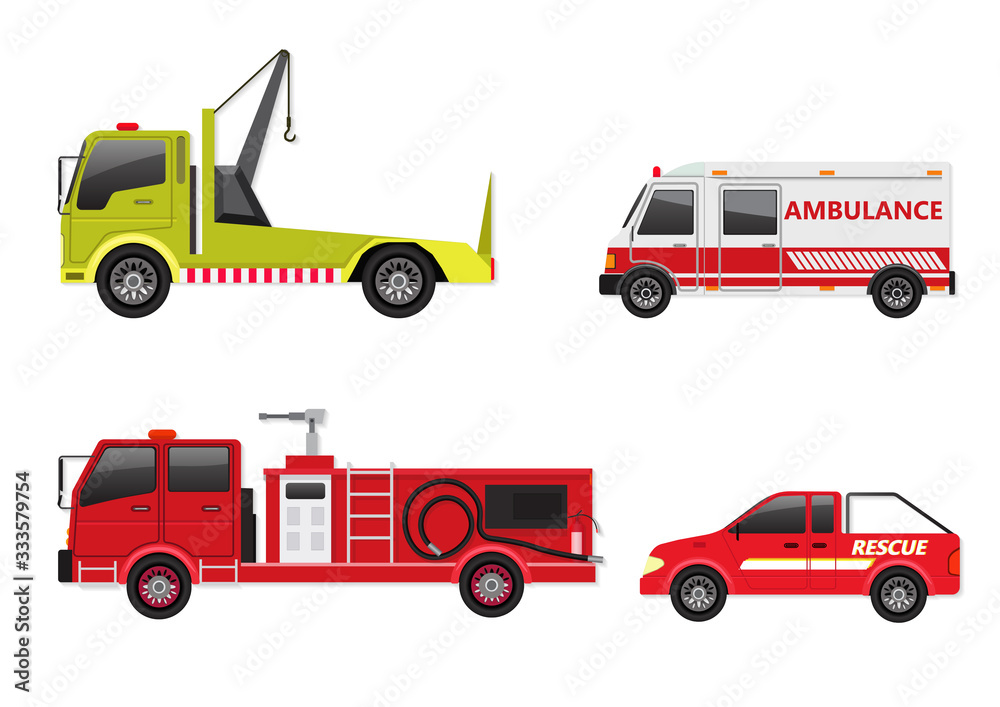 Emergency vehicle set isolated on white. Emergency vehicle set isolated on white.