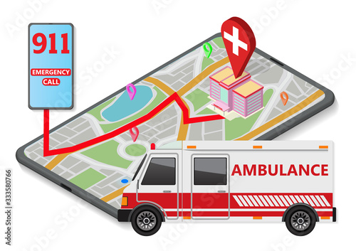 Ambulance service. 911 urgent hospital emergency call.
