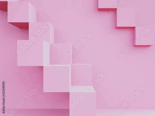 3d rendering of abstract stair in pink background