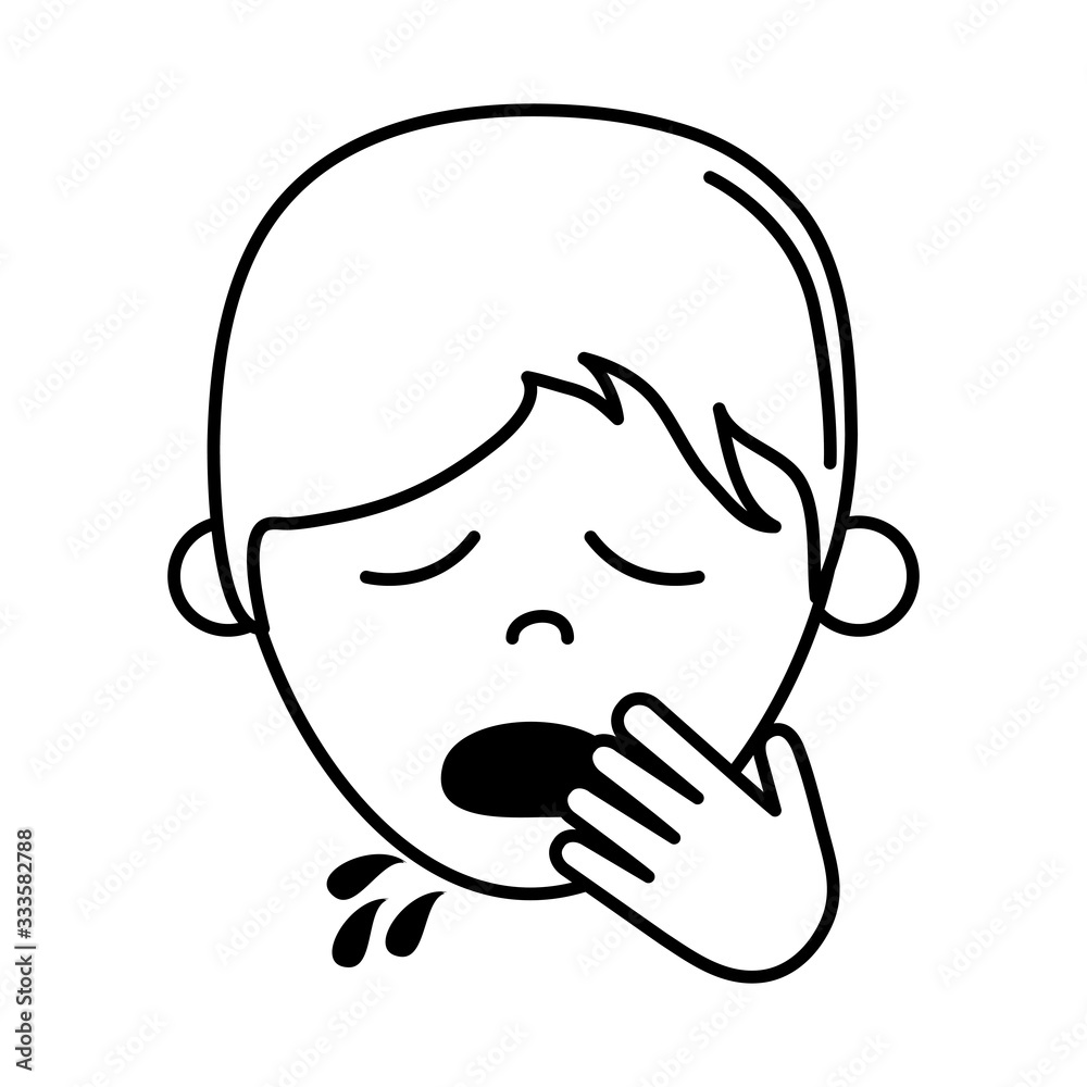 virus covid 19 pandemic boy coughing cover mouth line style icon virus covid 19 pandemic boy coughing cover mouth line style icon