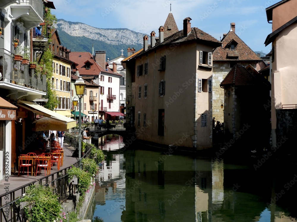 Annecy, France, Cityscape with Canal & Mountain