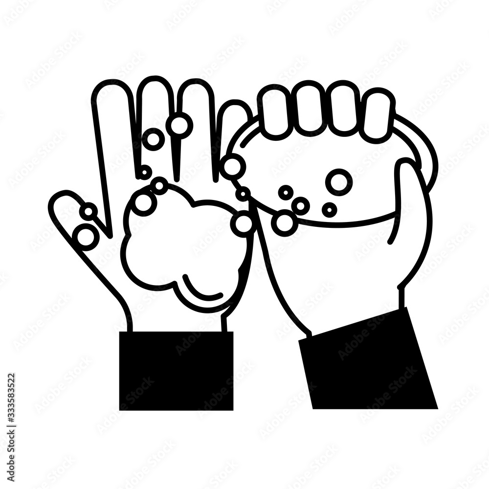virus covid 19 pandemic washing hands with soap line style icon