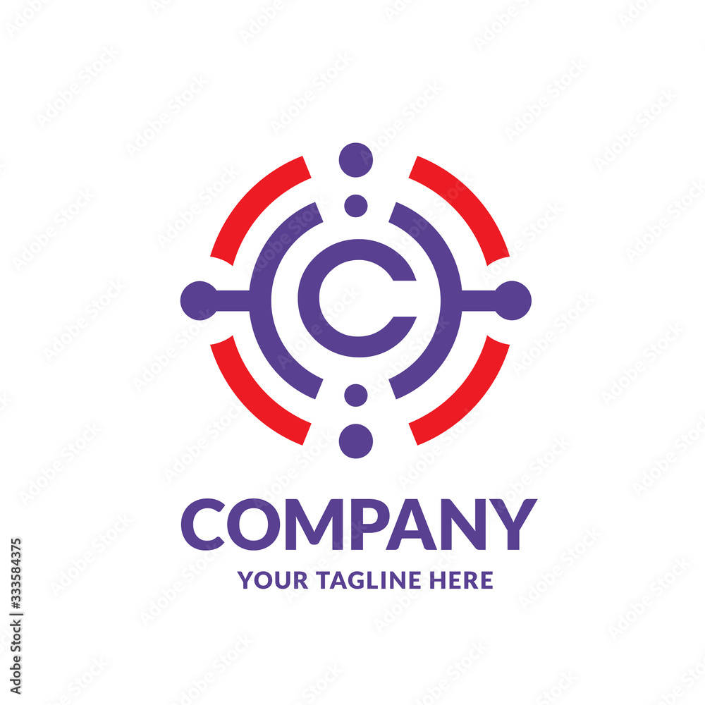 initial letter C with abstract technology circle data connect vector illustration