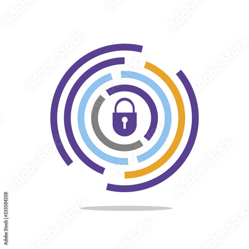 circle line color with padlock in center vector logo vector, circle lock vector concept
