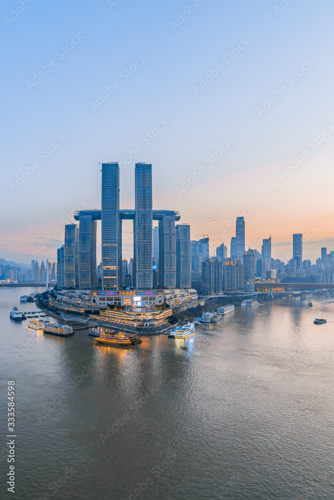 High angle view of Chaotianmen Wharf in Chongqing, China