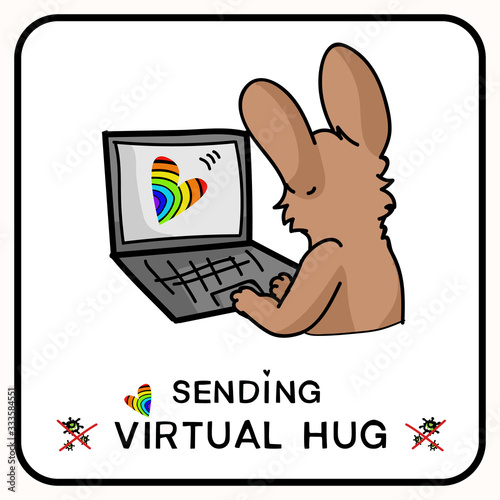 Sending virtual easter hug corona virus crisis  banner. Viral pandemic company support message. Defeat covid 19 stay home infographic. Social media heart banner.  Outreach motivation together concept 