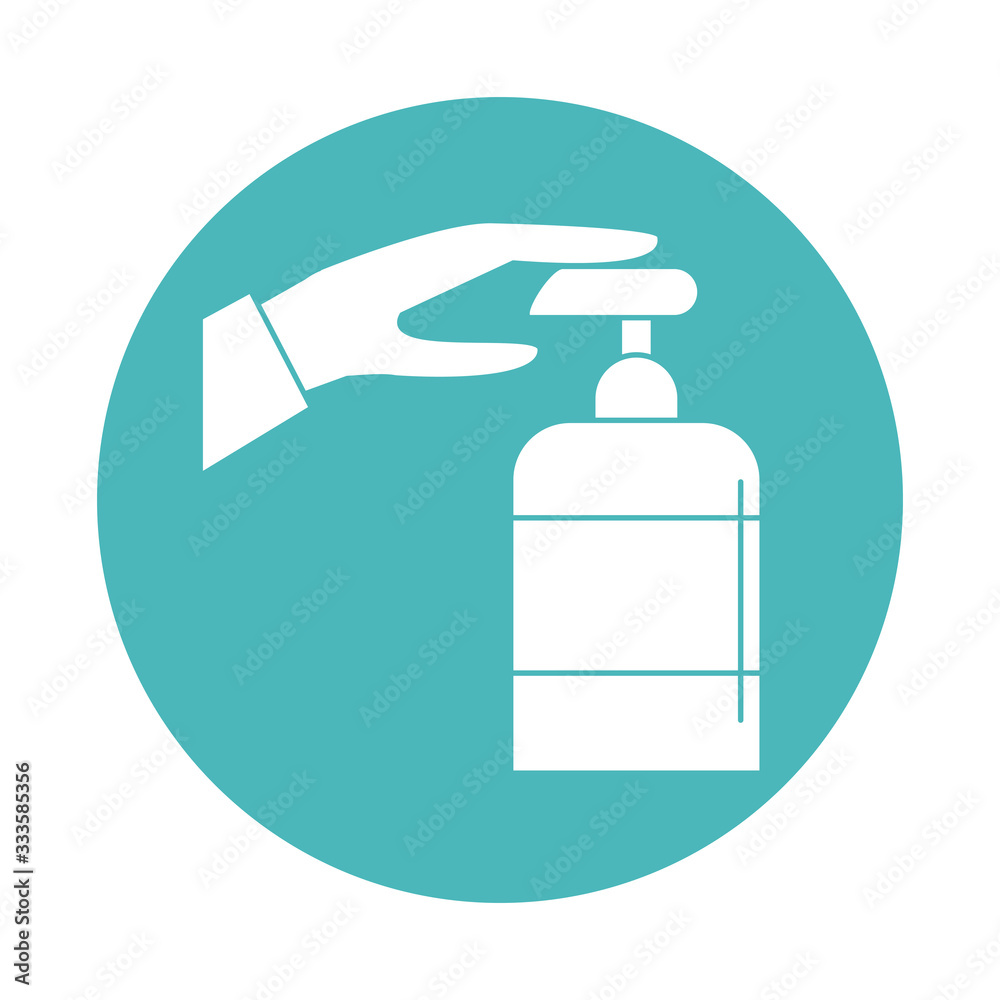 virus covid 19 pandemic hand with soap dispensing bottle line style icon virus covid 19 pandemic hand with soap dispensing bottle line style icon