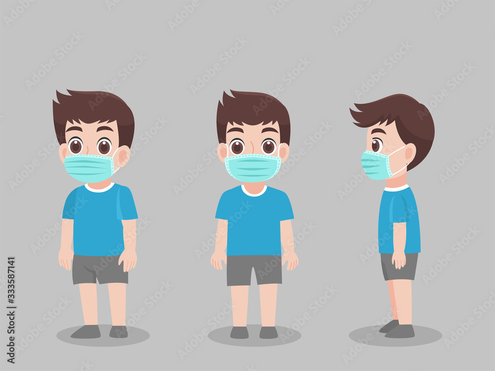 Set of Character Children Boy wearing protective Medical mask for prevent virus Wuhan Covid-19.Corona virus, people wearing a surgical mask. Health care concept. Set of Character Children Boy wearing protective Medical mask for prevent virus Wuhan Covid-19.Corona virus, people wearing a surgical mask. Health care concept.