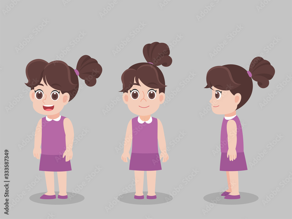 Set of Character Children Girl cartoon concept character pose front side  turn around for character animation flat vector design. Stock Vector |  Adobe Stock
