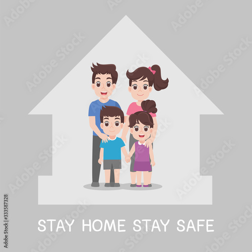 Family Stay home stay safe together at home, Social Distancing, People keeping distance for decrease infection risk and disease for prevent virus Covid-19.Corona virus. Health care concept.