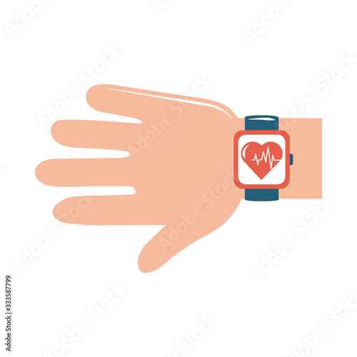 online doctor hand with smart watch flat style icon