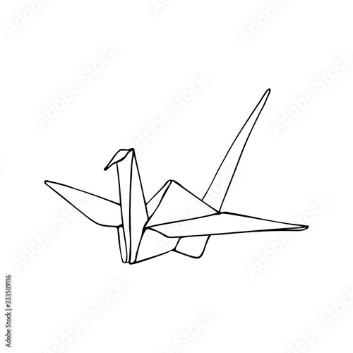 Origami crane isolated on white background.
