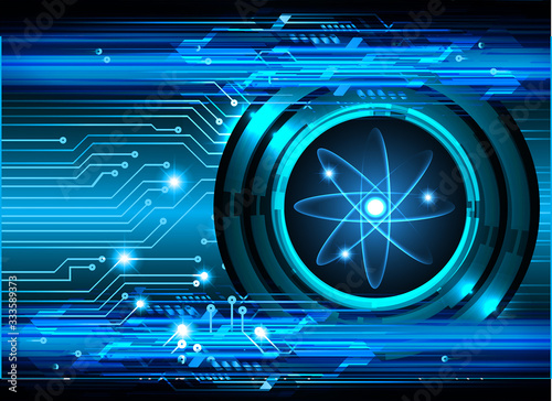 Dark Blue Shining atom scheme. illustration. Abstract Technology background for computer graphic