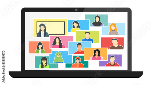Online Class. Stay School Learn Study from Home via Teleconference or Video Conference Call During Coronavirus COVID-19 Pandemic Outbreak Closure Display on Screen. Emergency School, College & Course