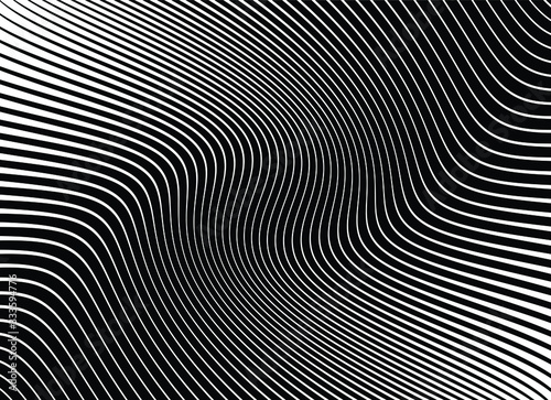 Abstract psychedelic stripes for digital wallpaper design. Line art pattern. Trendy texture. Monochrome design. Vector print template. Geometry curve lines pattern. Futuristic concept
