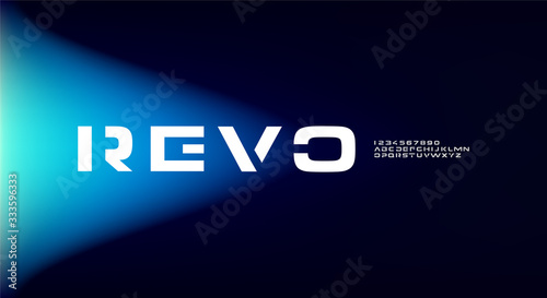 Revo, an abstract sporty alphabet font. digital space typography vector illustration design
