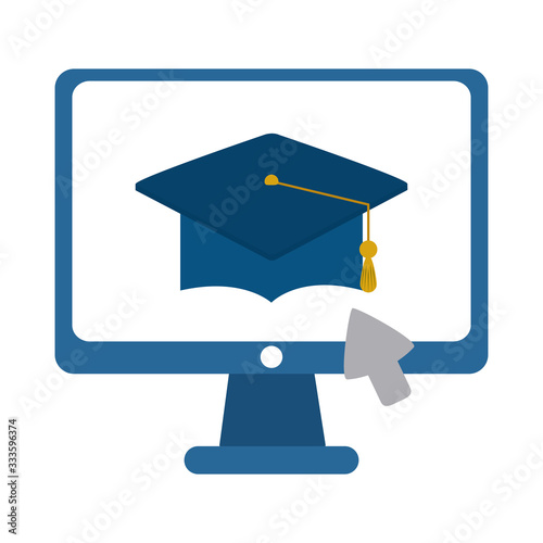 computer click graduation hat home education flat style icon