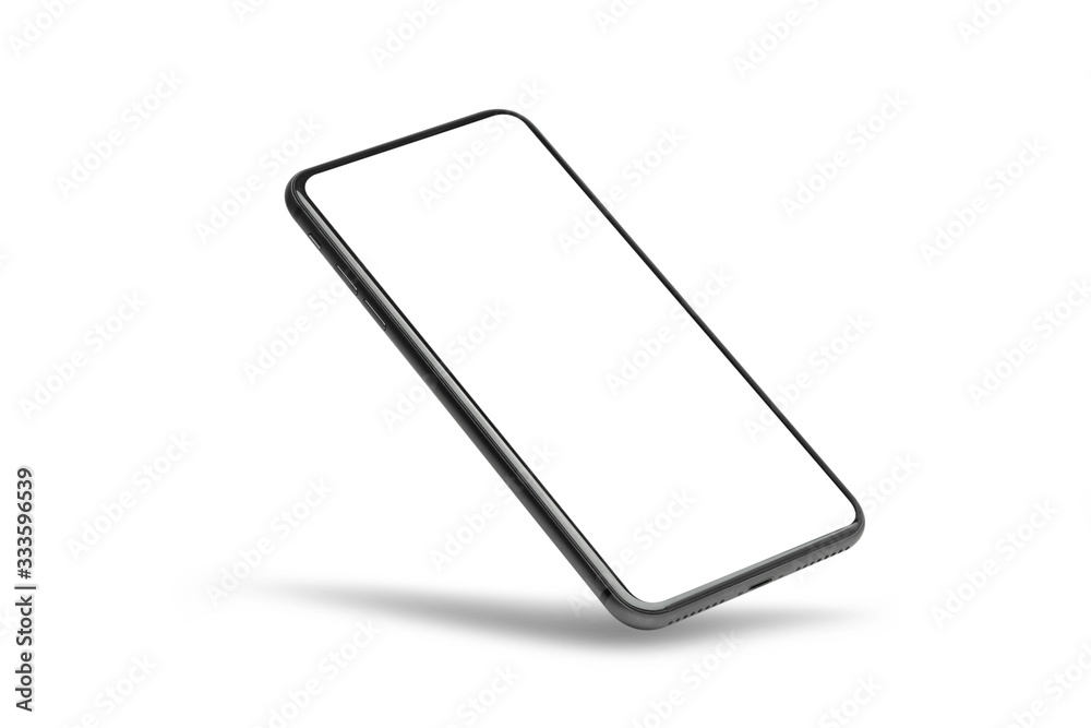 Black mobile smartphone mockup with blank screen isolated on white background with clipping path, Can use mock-up for your application or website design project.