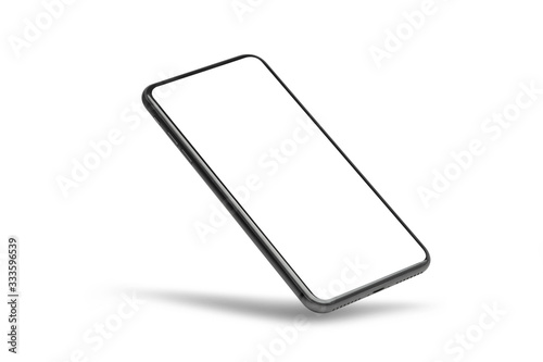 Black mobile smartphone mockup with blank screen isolated on white background with clipping path, Can use mock-up for your application or website design project.