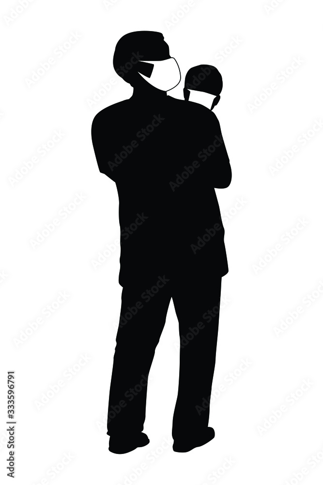 Dad and son with mask silhouette vector Dad and son with mask silhouette vector