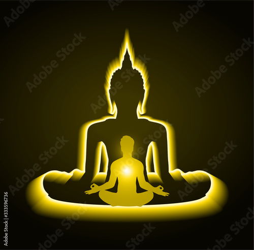 Black Buddha silhouette against Dark background. yoga