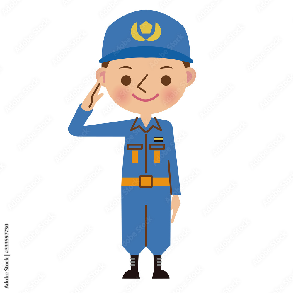 指差しをする活動服の消防士 指差しをする活動服の消防士