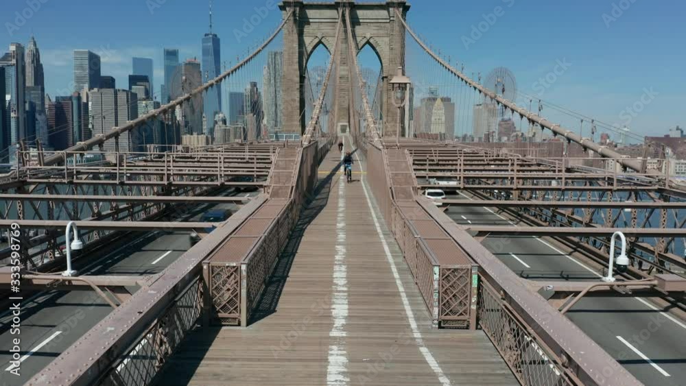 rising & tilting down on empty pedestrian path on Bkln Bridge corona quarantine rising & tilting down on empty pedestrian path on Bkln Bridge corona quarantine
