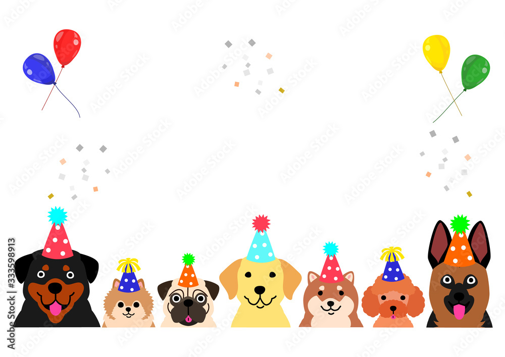 Fototapeta premium happy dogs with party hat border