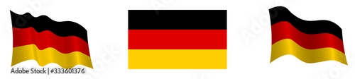 Flag of the Federal Republic of Germany in a static position and in motion  developing in the wind  on a white background