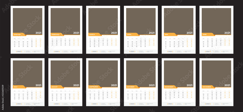 Fototapeta premium Wall Calendar 2021 Template