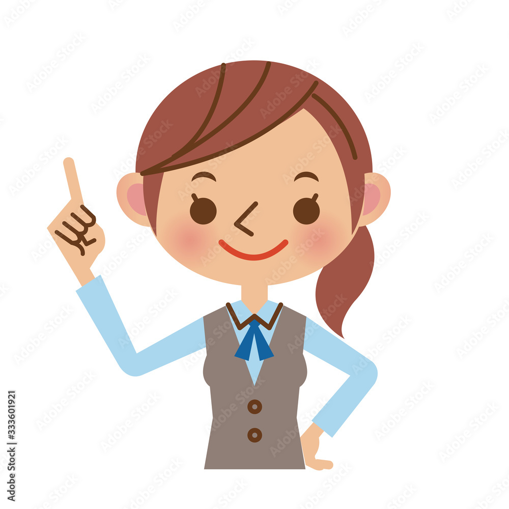 指差しをするOL・事務スタッフ（バストアップ）