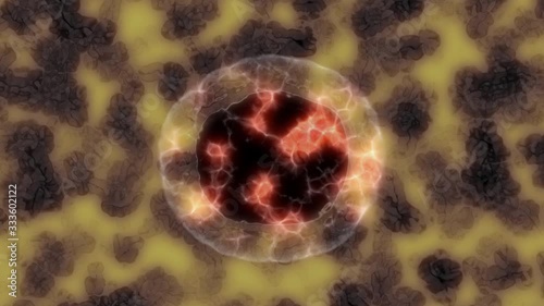 Virus Cells.  3D Animation of the Virus Covid 19.
Red infected generic biological Cell try to growth up and evolve.