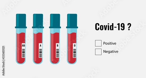 Vector illustration of blood sample in a tube. Covid-19 or Corona virus test result for positive or negative. Healthcare concept.