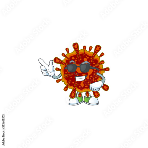 Cute deadly coronvirus cartoon character design style with black glasses