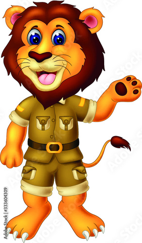 Funny Brown Lion in Brown Uniform Cartoon