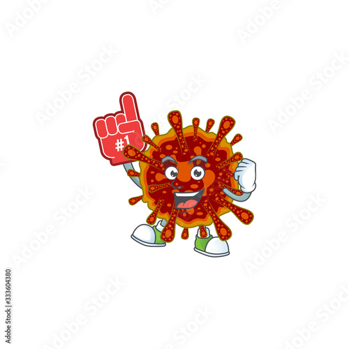 Deadly coronvirus presented in cartoon character design with Foam finger
