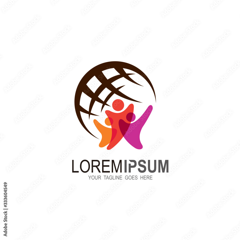 Globe icon design template, Vector world and people logo combination ...