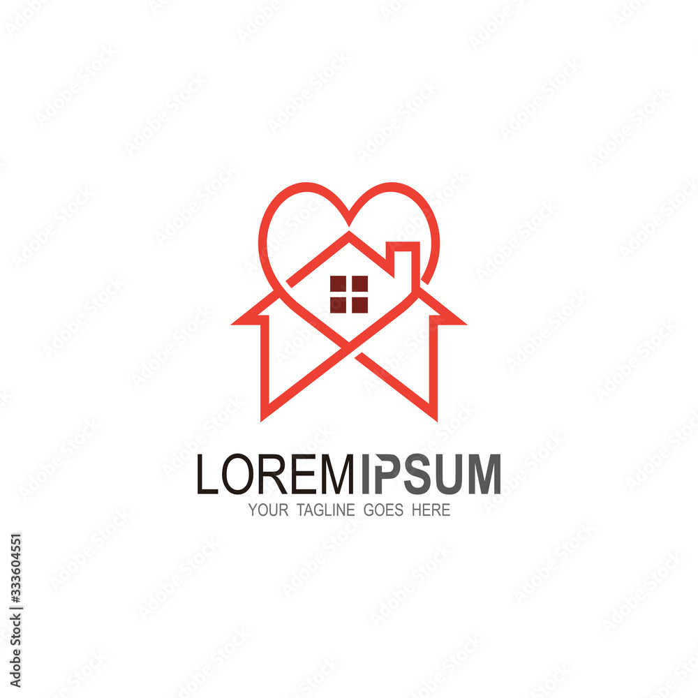 House logo with love design, Line icon, Heart logo House logo with love design, Line icon, Heart logo