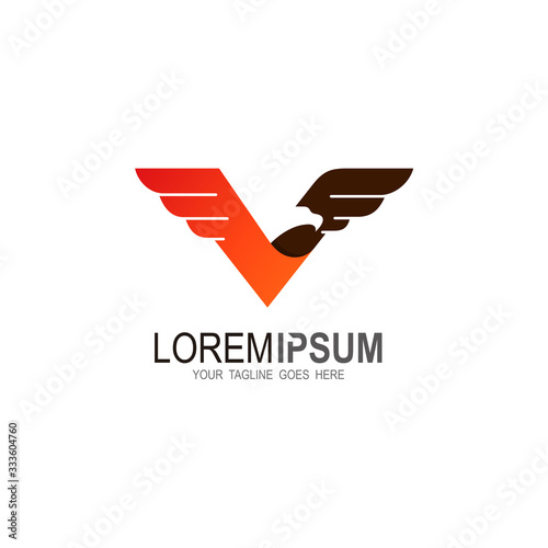 Eagle logo, V logo, Letter v logo and wing design combination