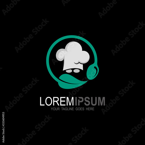 Chef logo with leaf design vector, restaurant icon , chef and leaf