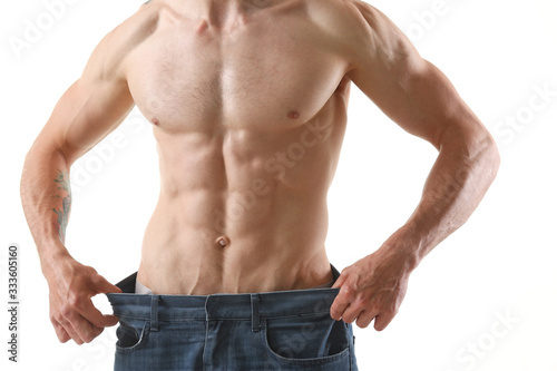 Athletic folded man slimming theme is very strong press and fitness