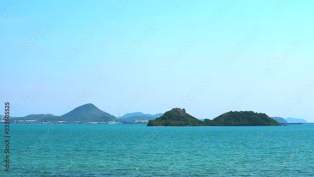 seaport on the horizon sea and island and blue sky background seaport on the horizon sea and island and blue sky background
