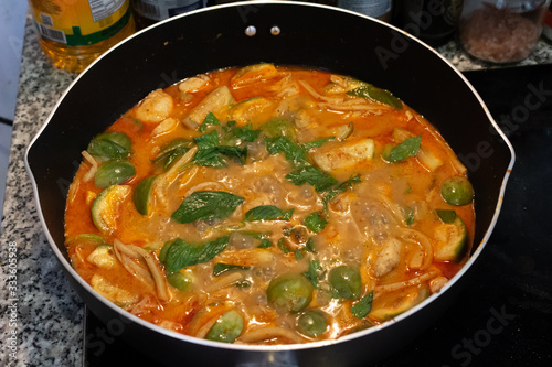 Thai traditional food. Delicious homemade Panang curry with chicken