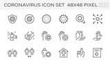 Coronavirus disease and prevention vector icon set design, 48x48 pixel perfect and editable stroke.