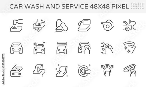 Car wash service vector icon. Business to care, repair, clean, wash and detail by hand, cleaner, wax, equipment. To polish at paint, glass, alloy, tire and leather at interior for shiny auto mobile.